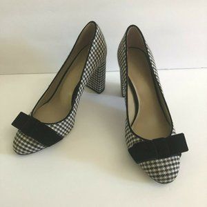 Ann Taylor Houndstooth Velvet Bow Chunky Heels